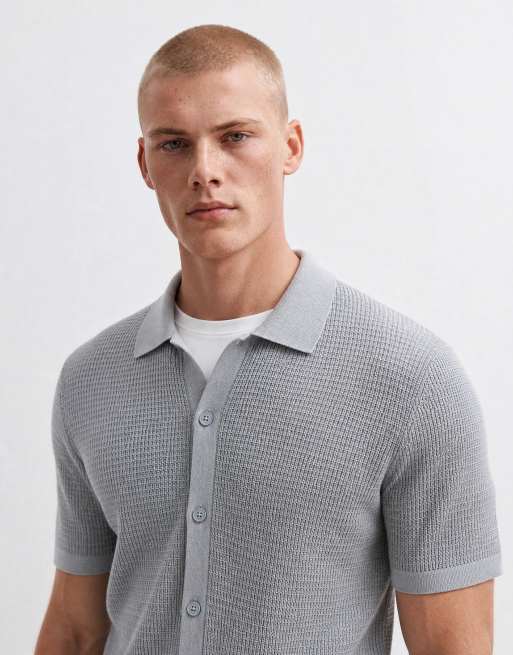 Boss Orange Akepalo chemise en maille coupe relaxed boutonnée sur le devant grise, 8 de 10