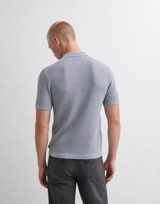 Boss Orange Akepalo locker geschnittenes Strickhemd mit Knopfleiste in Grau, 10 von 10