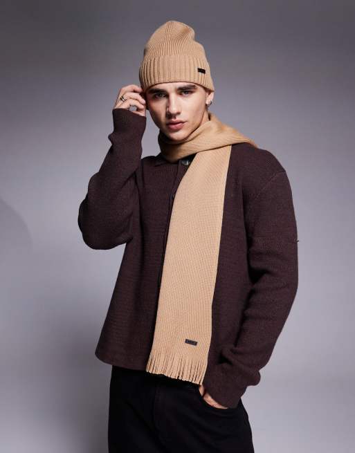 BOSS Orange Albas scarf in tan