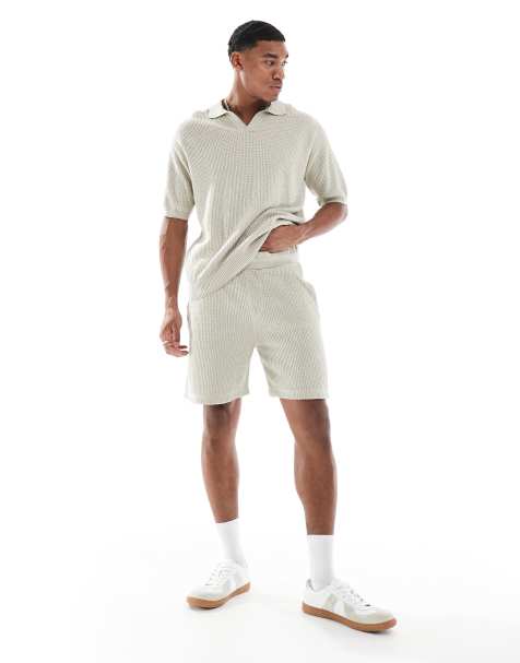 BOSS Orange - Amoffle - Short coupe classique en tissu gaufré - Crème - view 1