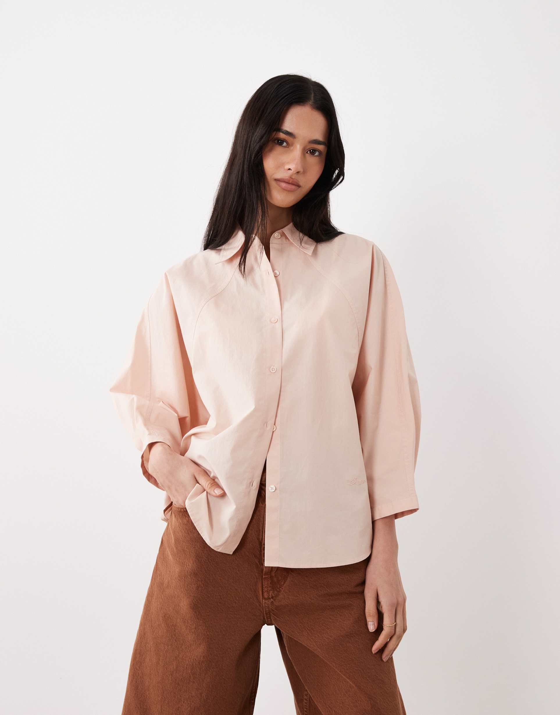 boss orange belenta relaxed-fit blouse with kimono-inspired sleeves in pink
