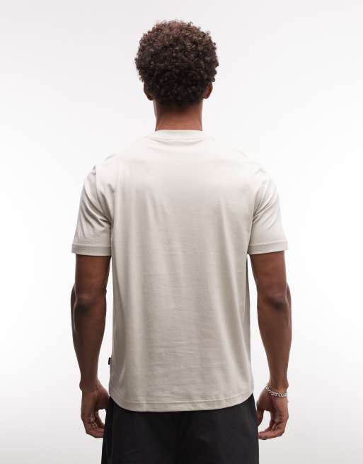 BOSS Orange – Beżowy T-shirt z taśmą z logo, 5 z 5