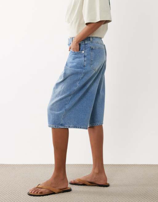 BOSS Orange - Blå løstsiddende denimshorts med læg i afslappet pasform, 4 af 5