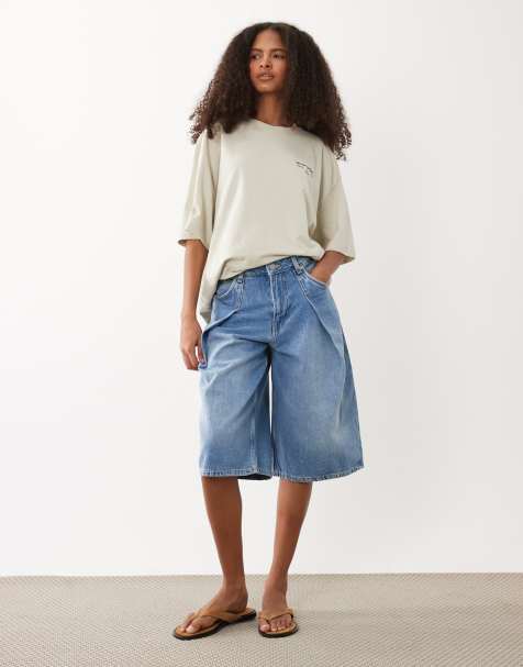 BOSS Orange – Blå, slouchy, plisserade jeansshorts med avslappnad passform - view 1