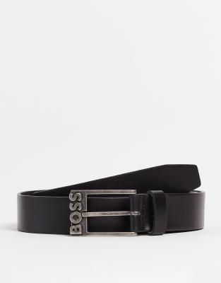 BOSS Orange Black Simo leather belt in black - ASOS Price Checker