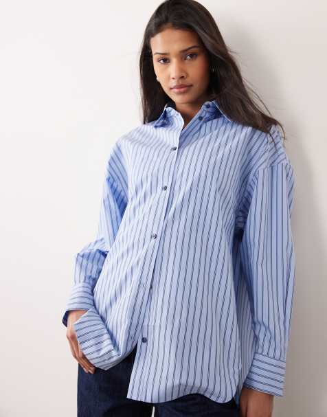 BOSS Orange – Bostatta – Niebieska koszula oversize w paski - view 1