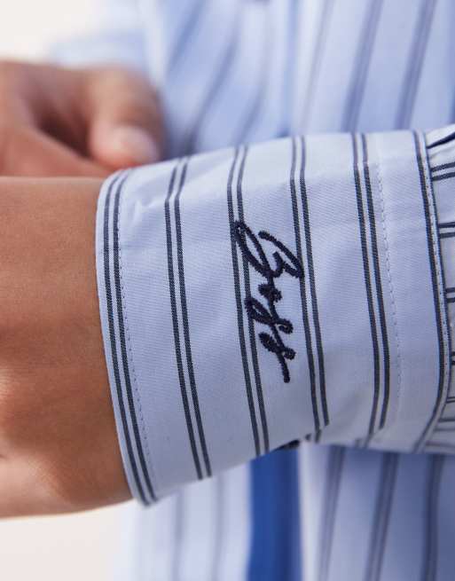 BOSS Orange bostatta oversize fit striped shirt in blue, 3 of 4