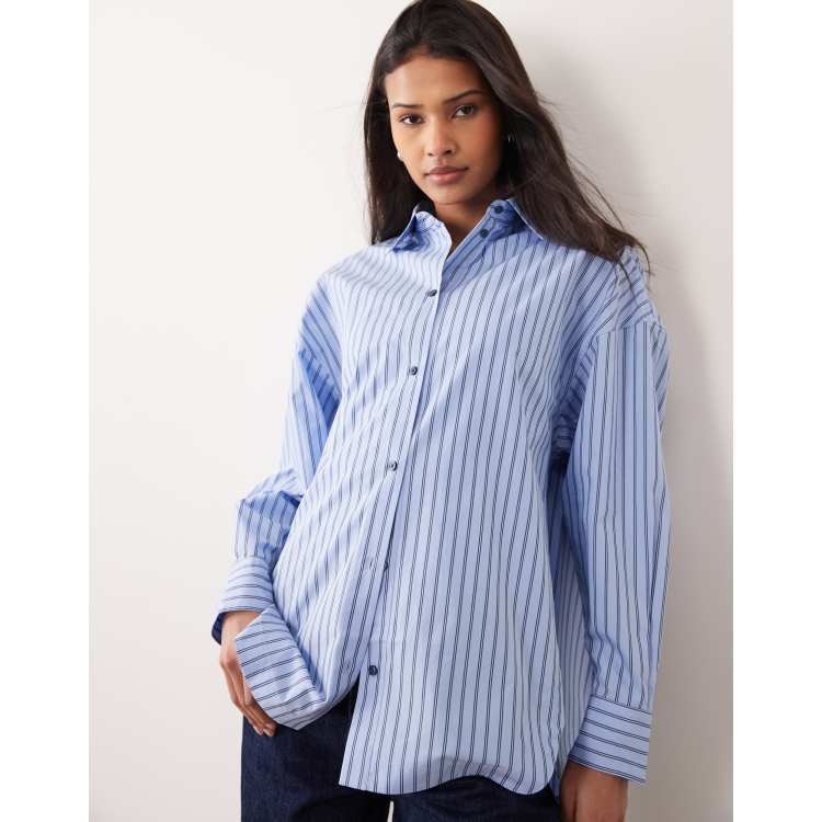 BOSS Orange Bostatta oversized fit striped shirt in blue | ASOS