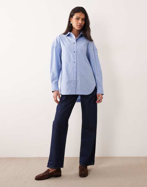 BOSS Orange - Bostatta - Oversized gestreept overhemd in blauw, 2 van 4