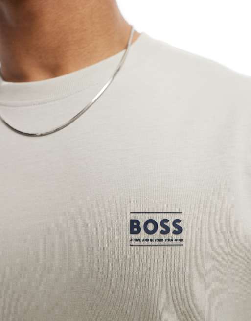 Boss Orange boxy fit t-shirt with chest and back print in light beige, 4 of 4