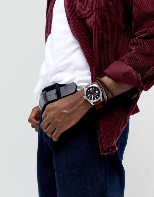 By Hugo Boss Watch & Bracelet Gift Set In Brown | ASOS