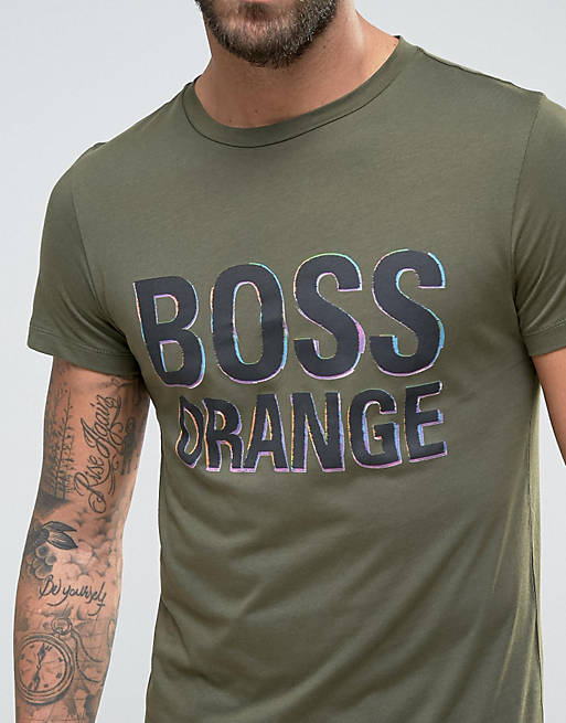 BOSS Orange by Hugo Boss Logo T-Shirt Slim Fit in Green | ASOS