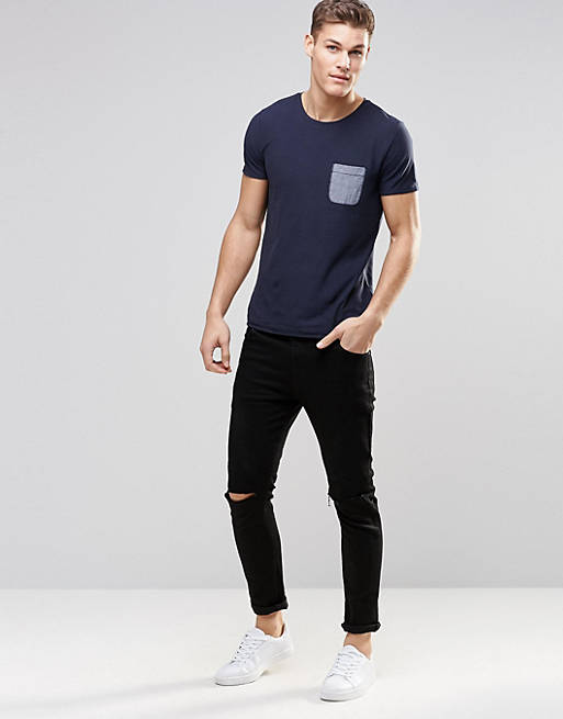 BOSS Orange by Hugo Boss T-Shirt With Contrast Pocket In Navy | ASOS