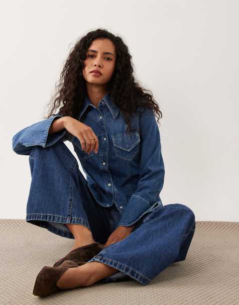 BOSS Orange - Camicia in denim aderente blu medio in coordinato - view 1