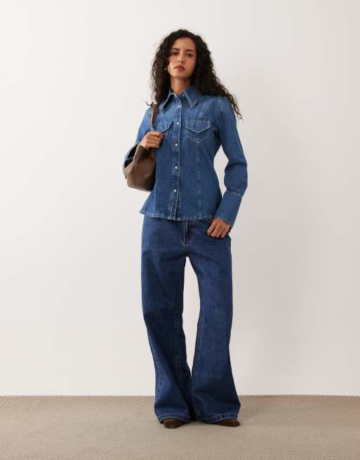 BOSS Orange - Camicia in denim aderente blu medio in coordinato, 2 di 4
