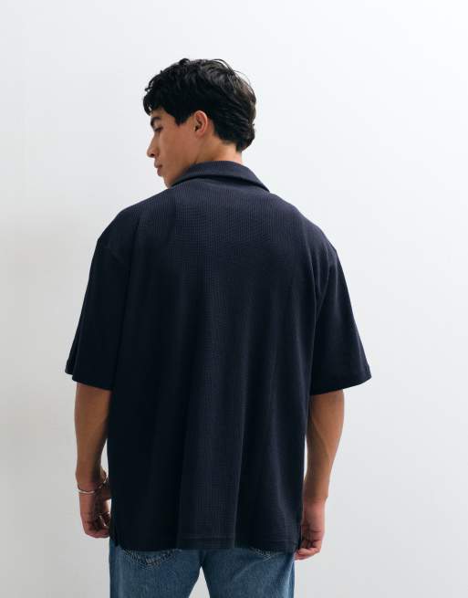 Boss Orange - camisa de manga corta urbanwaffle en azul marino, 3 de 5