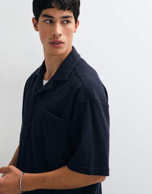 Boss Orange - camisa de manga corta urbanwaffle en azul marino, 4 de 5