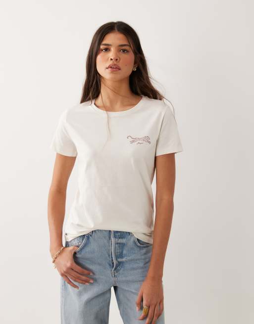 BOSS Orange - Camiseta color crema con logo de texto