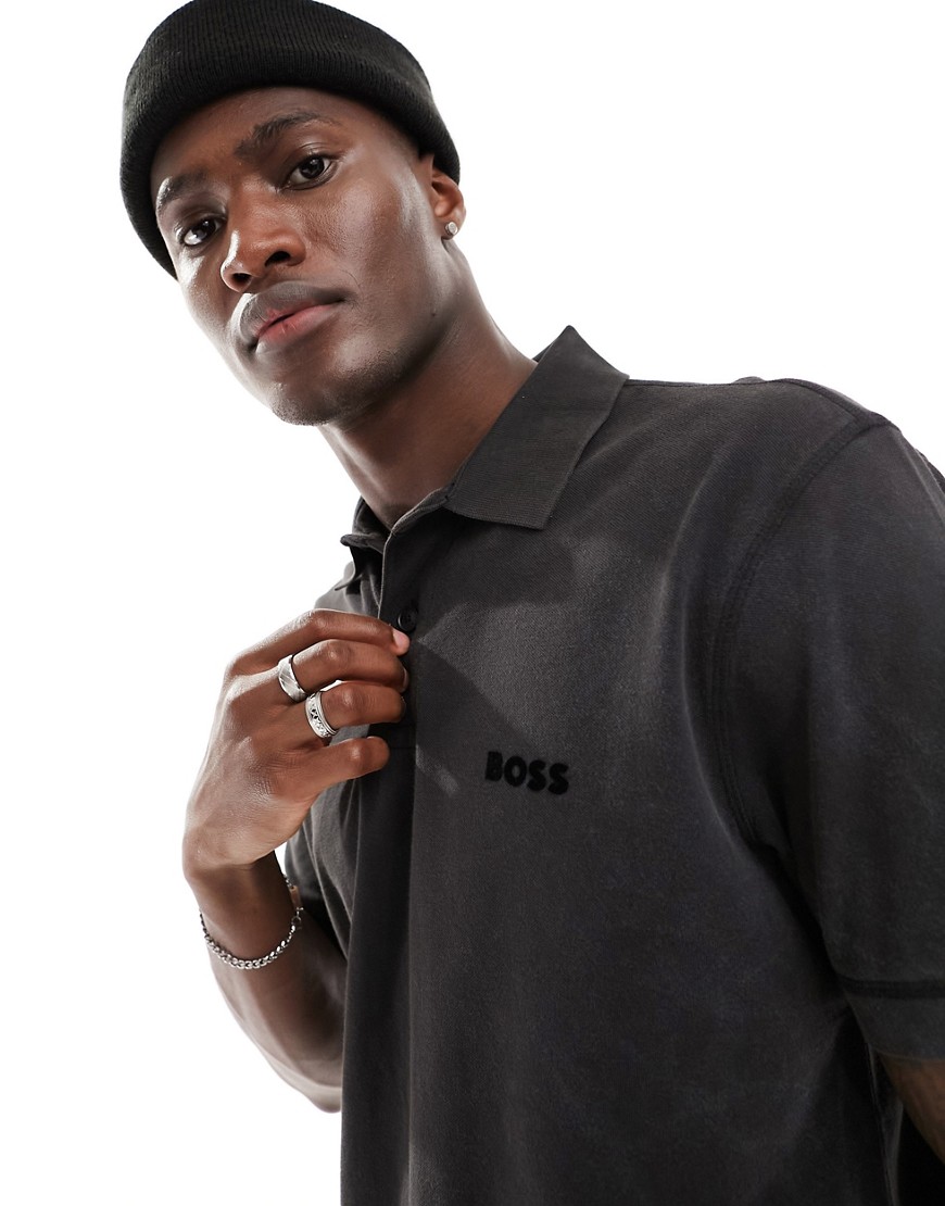 BOSS Orange casual polo in washed black