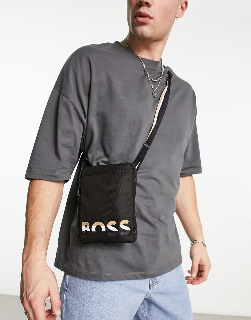 BOSS Orange Catch 2.0 logo across body bag in black