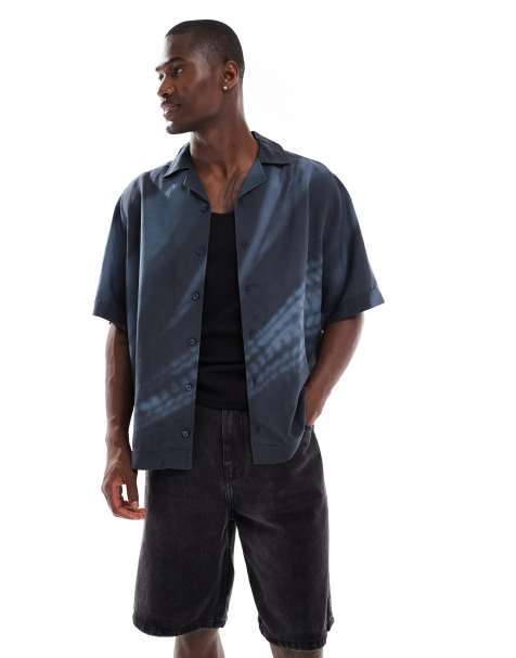 BOSS Orange - Chemise ample à manches courtes avec col à revers - Bleu foncé - view 1