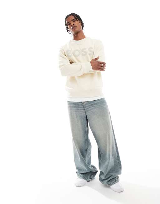Boss Orange chest logo sweatshirt in cream, 2 of 4