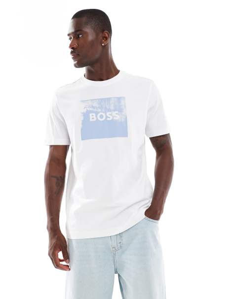 Boss Orange chest print T-shirt in white - view 1
