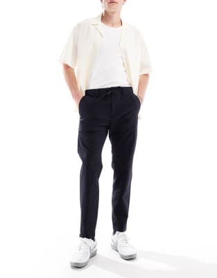 Chino-Tapered textured drawstring pants in navy