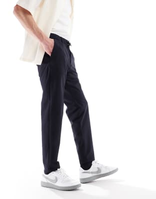 Hugo Boss Chino-tapered Textured Drawstring Pants In Black