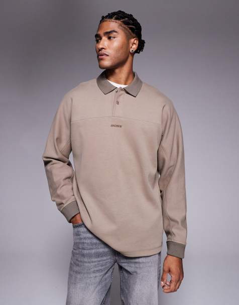 Boss Orange relaxed fit central logo heavyweight polo shirt in dark beige