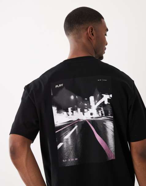BOSS Orange city lights chest print t-shirt in black - view 1