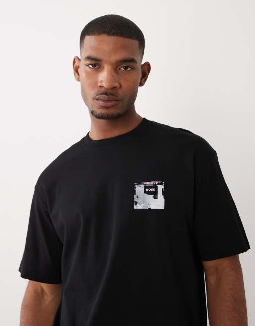 BOSS Orange city lights chest print t-shirt in black, 3 of 5
