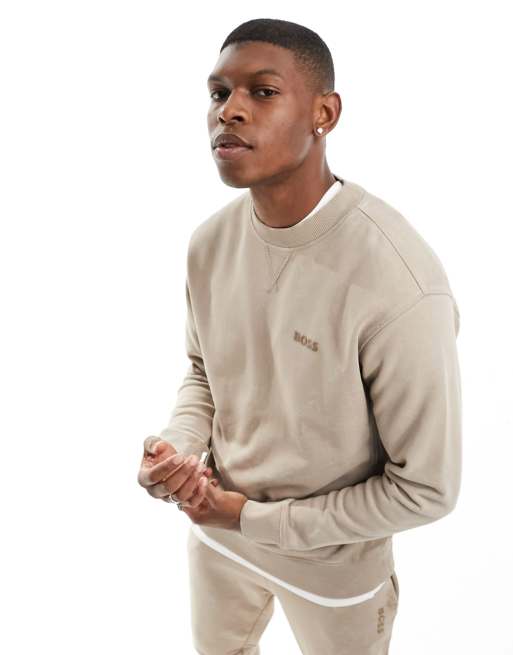 BOSS Orange co-ord tonal logo relaxed sweatshirt in light brown | ASOS