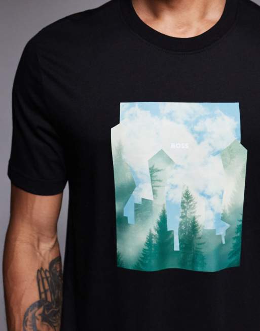 BOSS Orange cover chest print t-shirt in black, 5 of 5