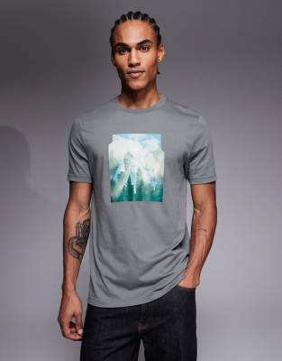BOSS Orange cover chest print t-shirt in mid grey
