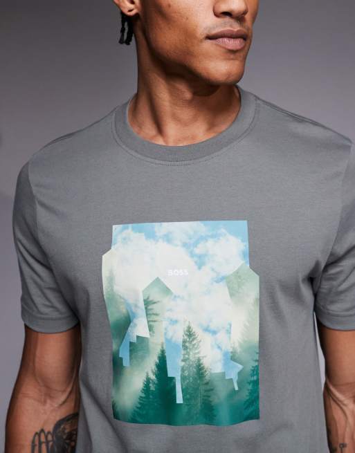 BOSS Orange – Cover – Mellangrå t-shirt med tryck på bröstet, 5 av 5