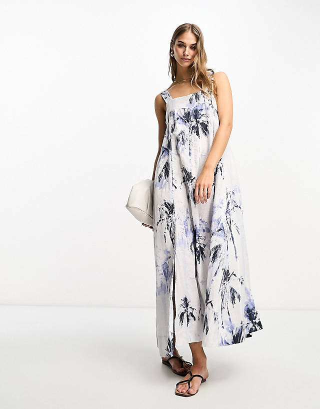 BOSS Orange - dard strap maxi dress in off white with floral print