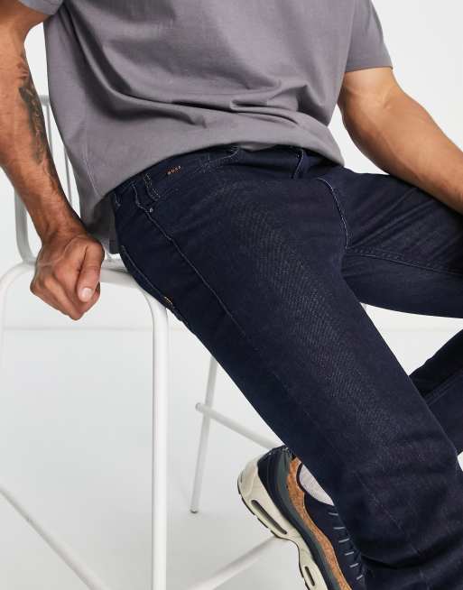 BOSS Orange Delaware slim fit wash jeans | dark in ASOS