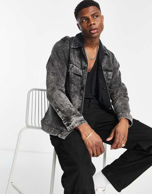 beundre Selvrespekt malt BOSS Orange denim acid wash overshirt in washed black | ASOS