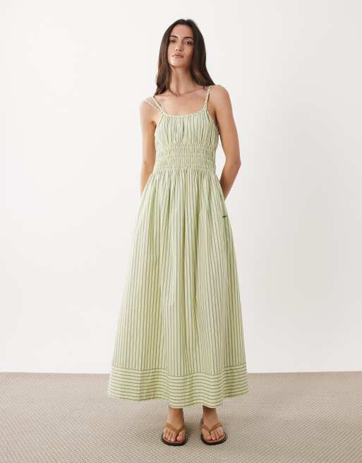 BOSS Orange diplyn midi dress with gathered detail in light green, 2 of 4