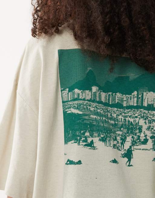 BOSS Orange eboys relaxed fit logo t-shirt in beige, 4 of 4
