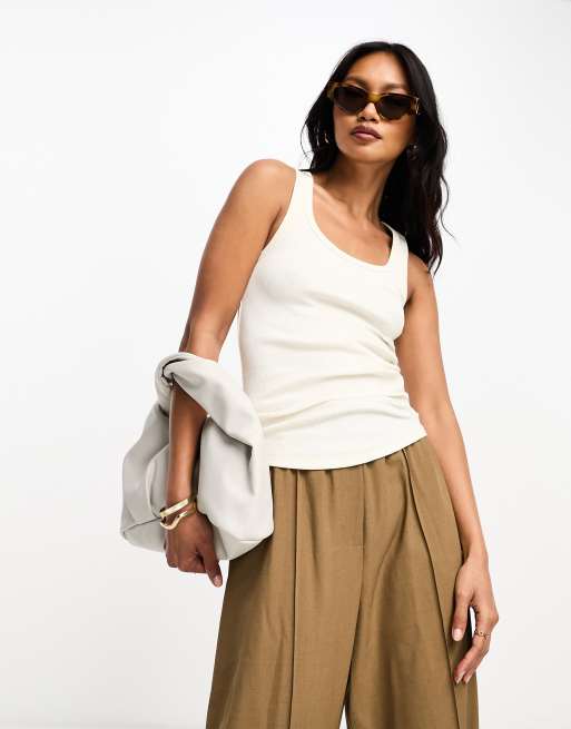 BOSS Orange Edans ribbed singlet top in off white
