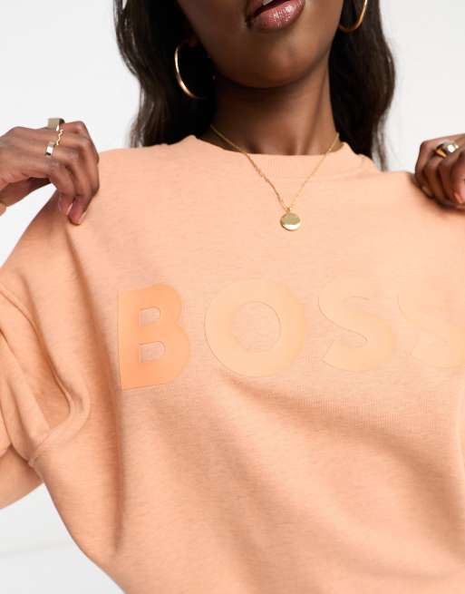 BOSS Orange – Eteia – Pastelowopomarańczowa bluza z dużym logo, 2 z 4