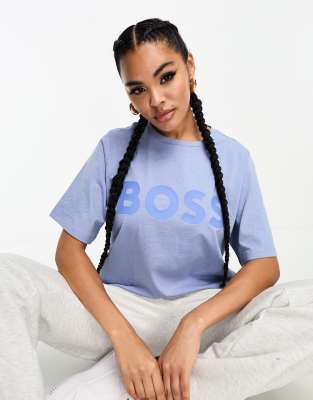 BOSS Orange Etey large logo t-shirt in open blue