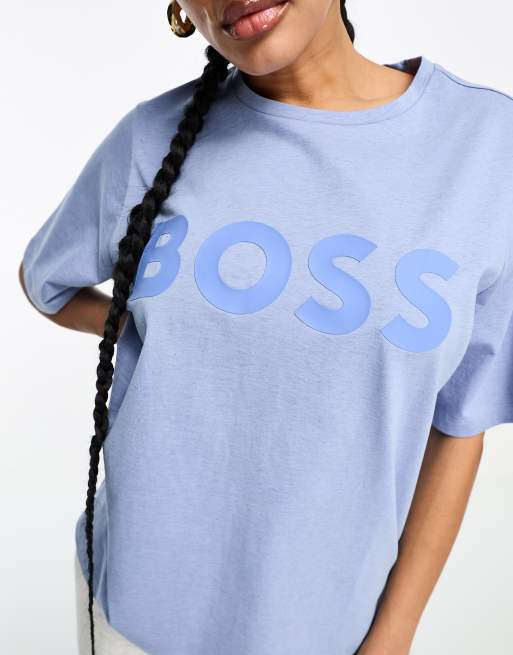 Studiet cigar undergrundsbane BOSS Orange Etey large logo t-shirt in open blue | ASOS