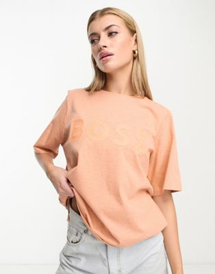 BOSS Orange Etey large logo t-shirt in pastel orange - ASOS Price Checker