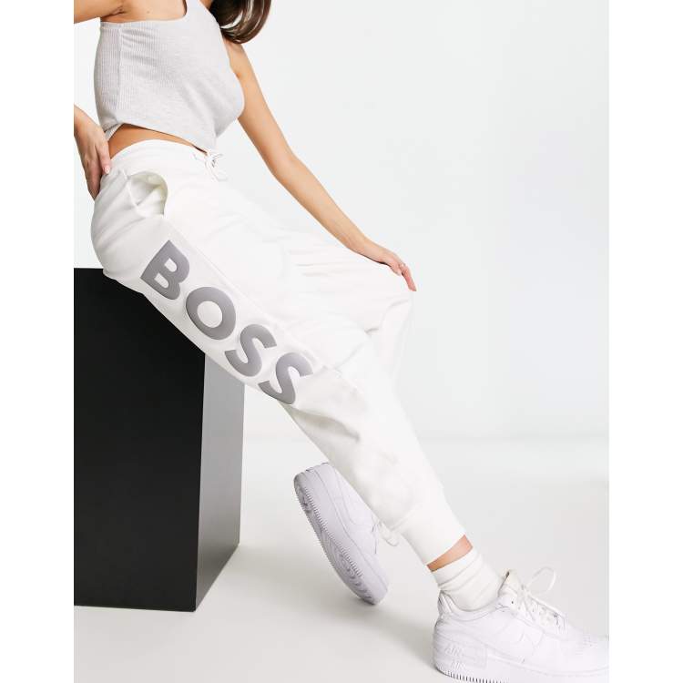 BOSS Orange Etix sweatpants in off white with large leg logo ASOS