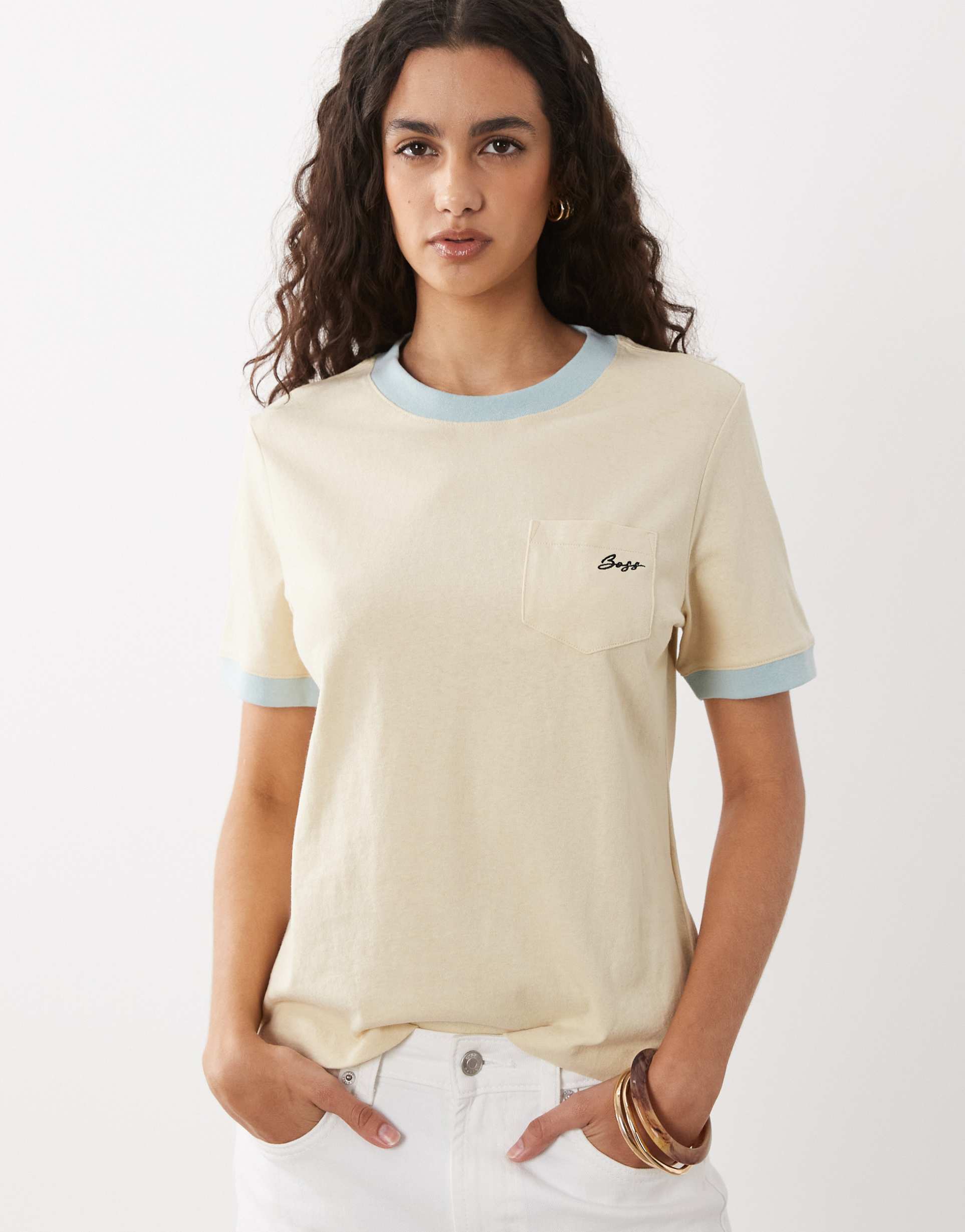 boss orange ezoe relaxed pocket t-shirt in light yellow
