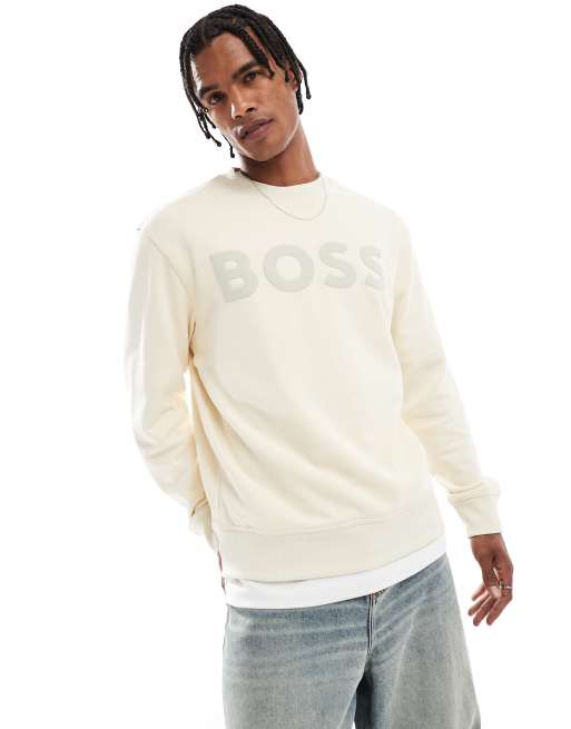 BOSS Orange - Felpa color crema con logo sul petto