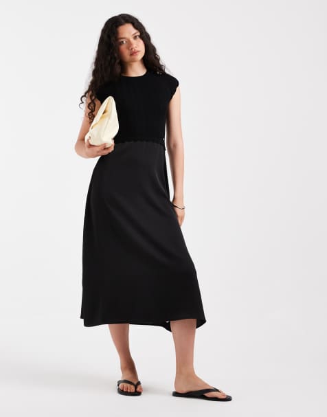 BOSS Orange - Ficella - Vestido corto negro con mangas de casquillo de punto - view 1